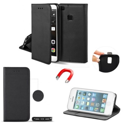 Buch Form Hülle Tasche Etui Book Case SMART MAGNET Für Huawei Honor 8C Schwarz