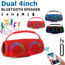 Portable Bluetooth Party Speaker 2 x 4" Subwoofer Deep Bass Stereo Sound System
