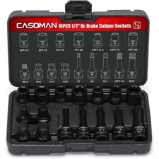 16PCS 1/2" Drive Impact Brake Caliper Socket Set 5PT 7PT 10PT M14 M18&Hex Socket