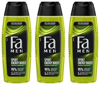  Fa MEN Duschgel Sport Energy Boost 3-in-1 Körper Guarana Ginseng Duft 3x 250ml 