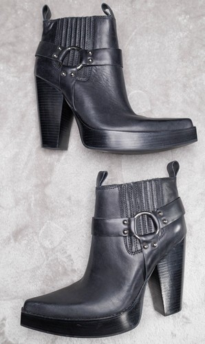 Jeffery Campbell Engine Pointed Toe Black Harness Platform Bootie Womens Size 9 - Picture 3 of 22