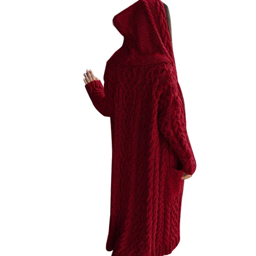 Damen Pullover Hoodie Strickmantel Jacke Cardigan Oberbekleidung Longpullover locker einfarbig - Bild 12 von 24