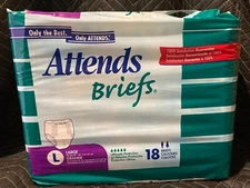 Sealed Pack of 18 Vintage Attends Waistband Large 6-Tape Plastic Adult Diapers