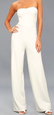 Lulus Edith Strapless Jumpsuit Women's Small White Solid Wide Leg Zip Back