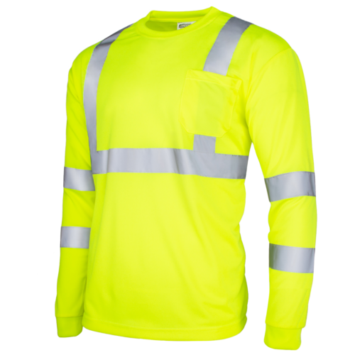 Hi Vis T Shirt ANSI Class 3 Reflective Safety Long Sleeve HIGH VISIBILITY 2XL - Picture 1 of 3