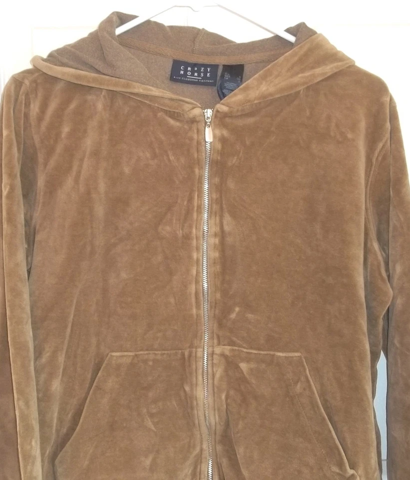 Womens LIZ CLAIBORNE~Brown HOODIE JACKET~SMALL~FULL ZIP Sweatshirt CRAZY HORSE - Image 2 of 4