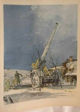 ANTIKER DRUCK NACH AQUARELL  Fritz Brauner 1942 14. Fertig - Feuern WW2 2.WK  EK