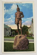 Vintage Postcard ~ Statue of Massasoit ~ Plymouth Massachusetts MA