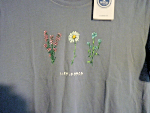 Life Is Good SS Shirt WILDFLOWERS GRAY /LARGE NWT