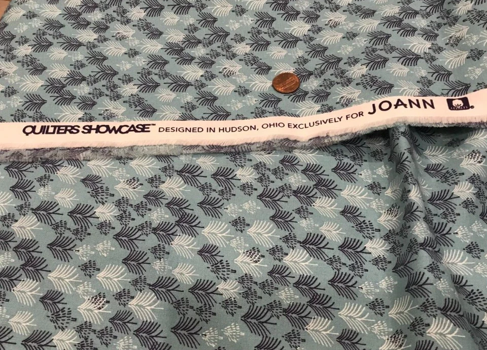 Brush-Like Trees * Navy & White * on Teal * JoAnn *100% Cotton Remnant* 8" x 22" - Image 4 of 4