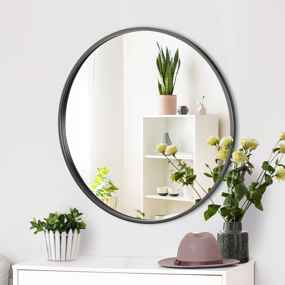 Black round Mirror, 24Inch Bathroom Vanity Wall Decor Circular Mirror