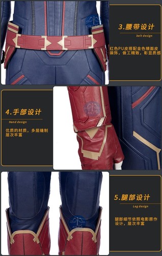 Marvel Costume Leather Captain Cosplay Carol Danvers Halloween Outfits Jumpsuit - Picture 7 of 16