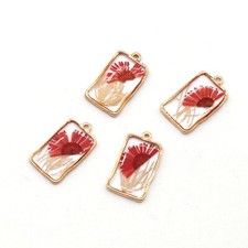 Clearance 8PCS Gold Tone Dried Flower Resin Rectangle Charm Pendant GBY219