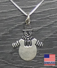 Sterling Silver Winter Christmas Snowman Pendant Box Necklace 16 - 18 inches
