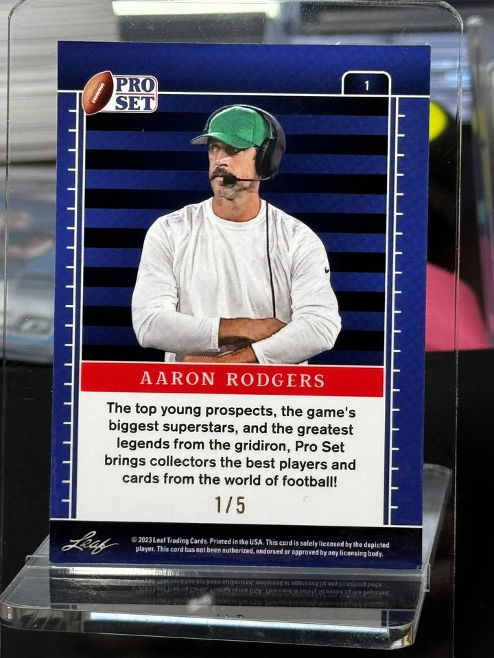 2023 Leaf Pro Set Metal Football - Blue Pulsar - Aaron Rodgers #1/5: Jets, Pack - Image 2 of 4