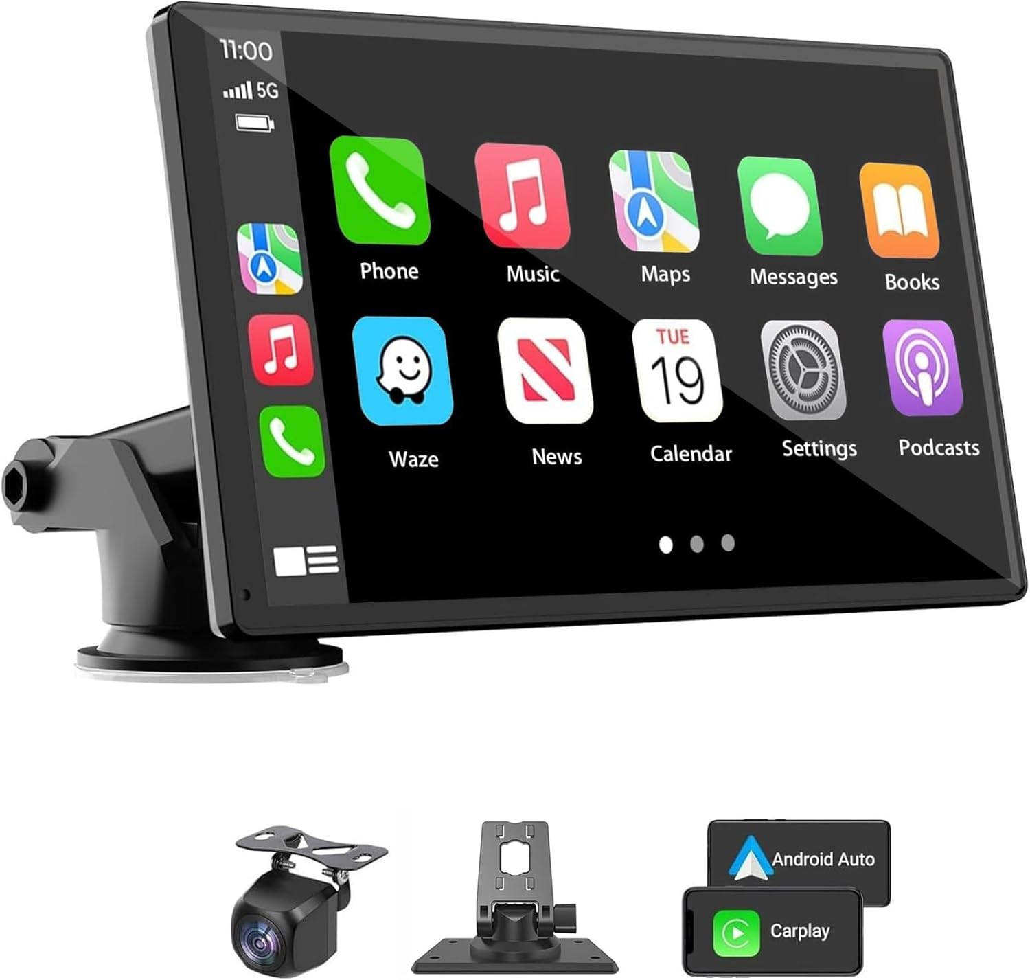 7" Wireless Carplay Stereo with Backup Camera, Bluetooth & GPS for All Cars