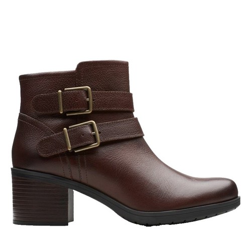 Clarks Boots Womens Sz 8 M Brown Leather Lace Zip Ankle  display picture 1