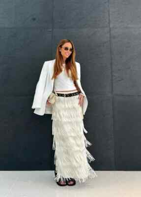 ZARA NEW ECRU FRINGED PENCIL SKIRT ZW COLLECTION SIZE L REF ZARA NEW ECRU FRINGED PENCIL SKIRT ZW COLLECTION SIZE L REF