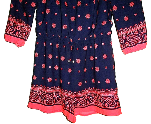 Youth Girls M 1 pc Romper Shortalls Silky Navy Blue / Neon Orange LKN Beautiful - Picture 9 of 10