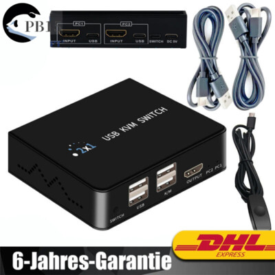 USB 2.0 HDMI KVM-Switch für 2 PC-Sharing 1 HD-Monitor Ultra HD-Videoanzeige DE