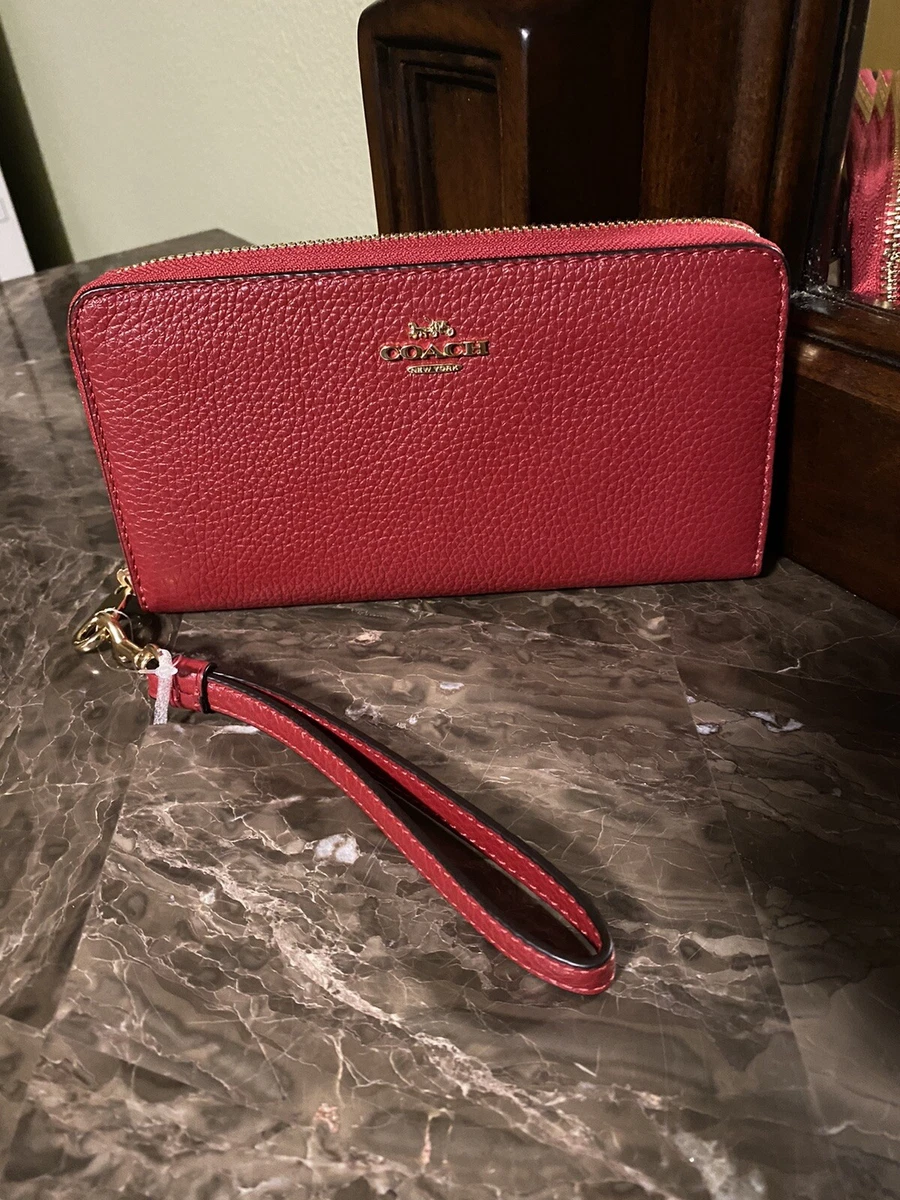 Coach pebble leather Long Zip Around Wallet With Wristlet Strap Im/1941 Red