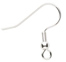 Ear Wire, 100 Silver Plated Stainless Steel Fishhook Coil  3mm Ball Earrings
