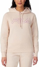 Fila Womens Midweight Fleece Pullover Logo Hoodie, Sand Dollar XL