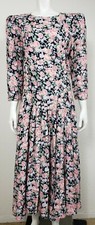 VTG E.D. Michaels Womens Dress Sz 7/8 Floral Maxi Long 3/4 Sleeve Evening Rayon