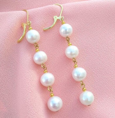 Handmade AAA South Sea Round White Pearl Natural Earrings 14k Gold P Hook