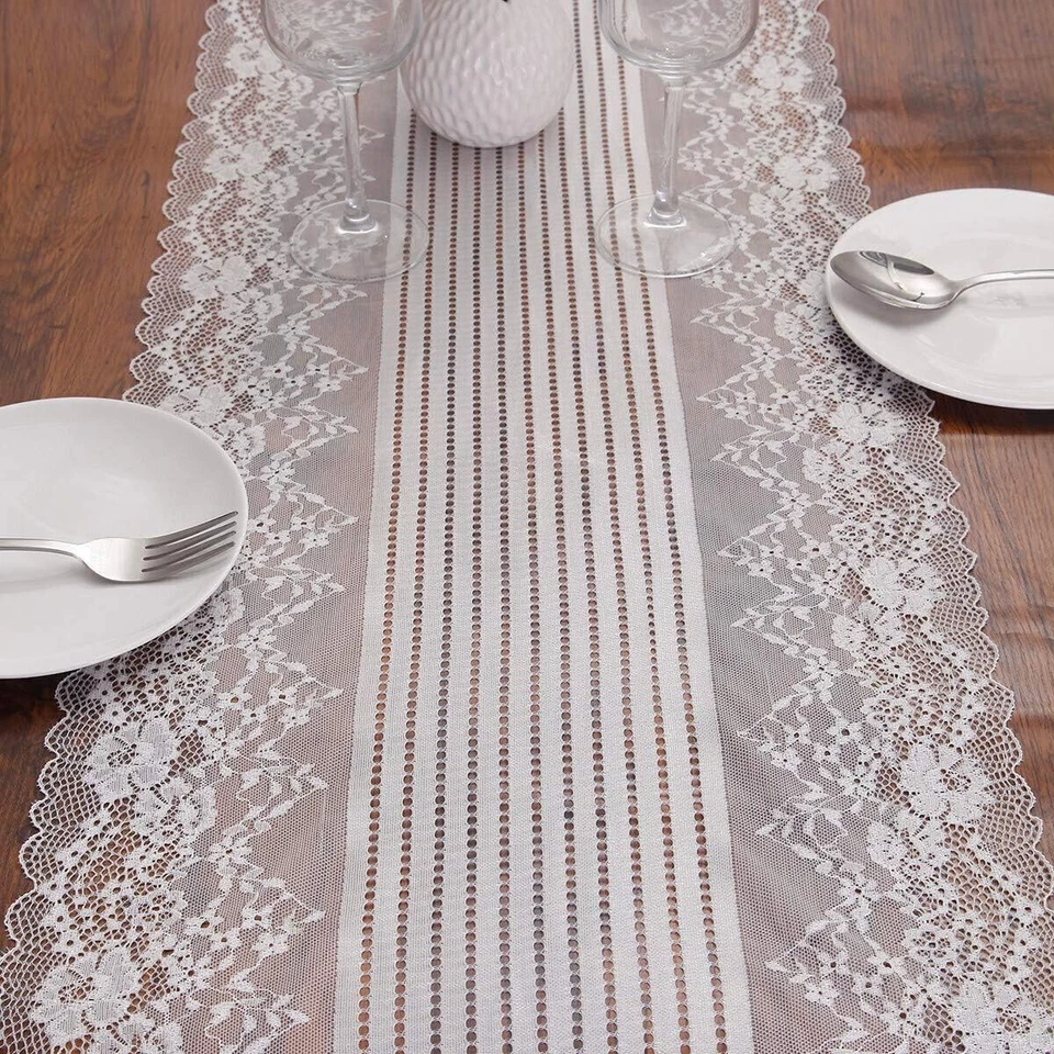 White Vintage Embroidered Lace Table Runner Rectangle Dresser Scarf Wedding - Image 4 of 4