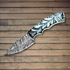 Handmade Damascus Edc Fixed Blade Knife Horizontal Carry- Cowboy Skinner  8in