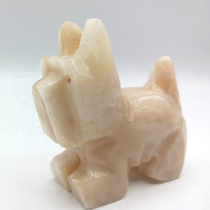 Dog Scottie Terrier Hand Carved Glossy Natural Onyx Stone Cream  Figurine