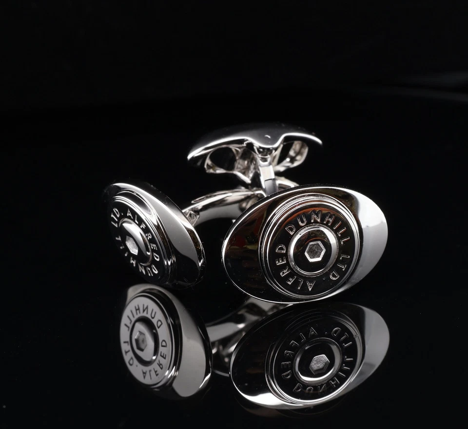 Gemelos ovalados icónicos tono plata vintage Alfred Dunhill Foto 2 de 3