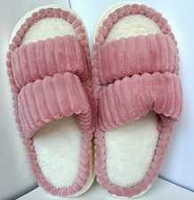 Women s Pink Slide Slippers Open Toe Faux Fur Insole Flat US 10.5 EU 42-43