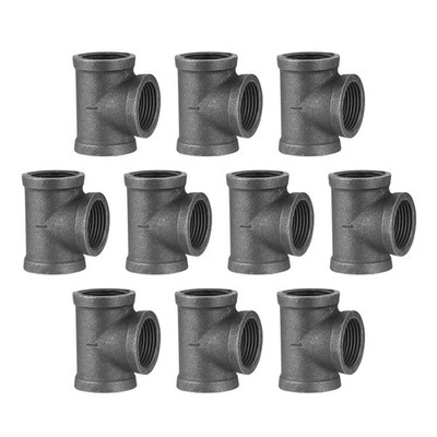 Home TZH 1'' Pipe Fitting Tee, 10 Pack DN25 Threaded Gray Cast 1 Inch, 