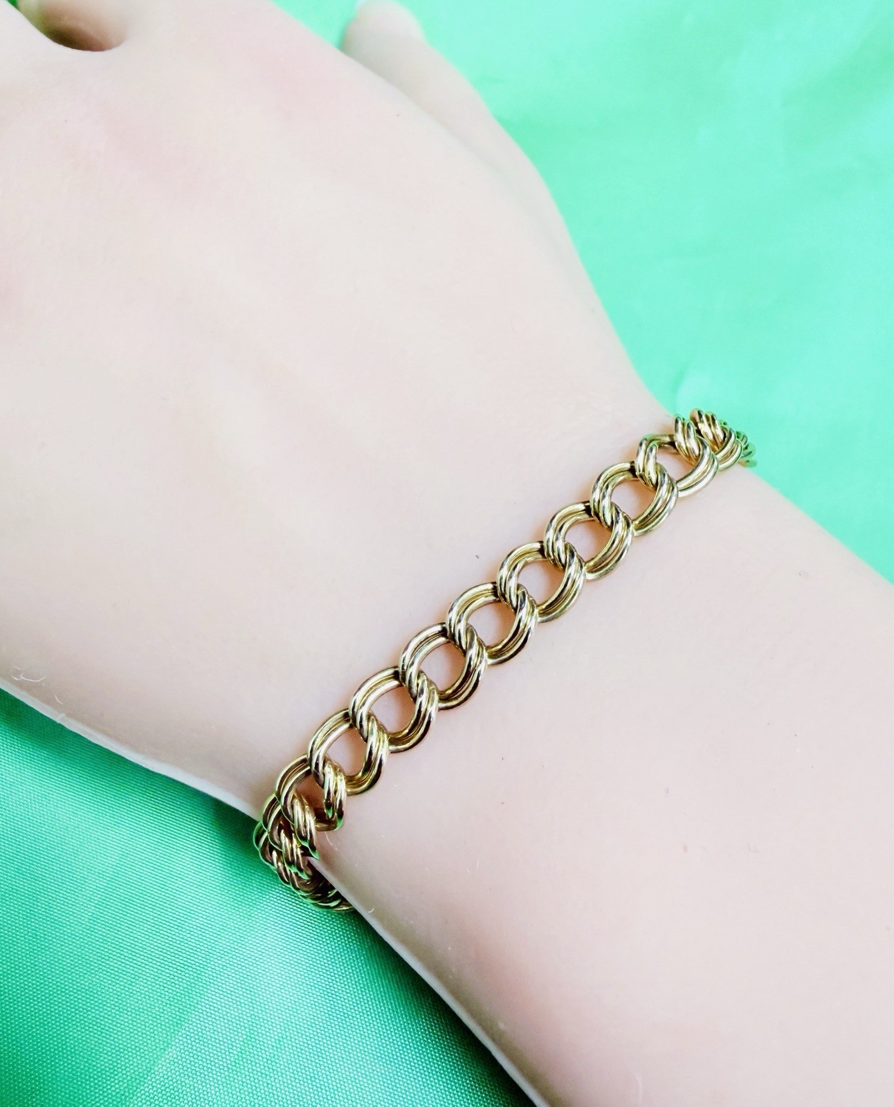 10k Solid Yellow Gold Double Link Charm Bracelet … - image 1