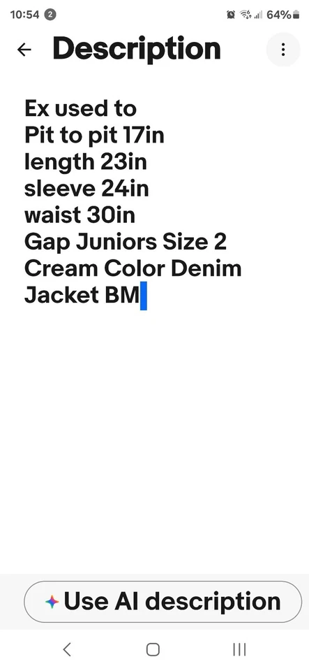 Gap Wms 2 Cream Color Denim Jacket S23 - Image 2 of 4