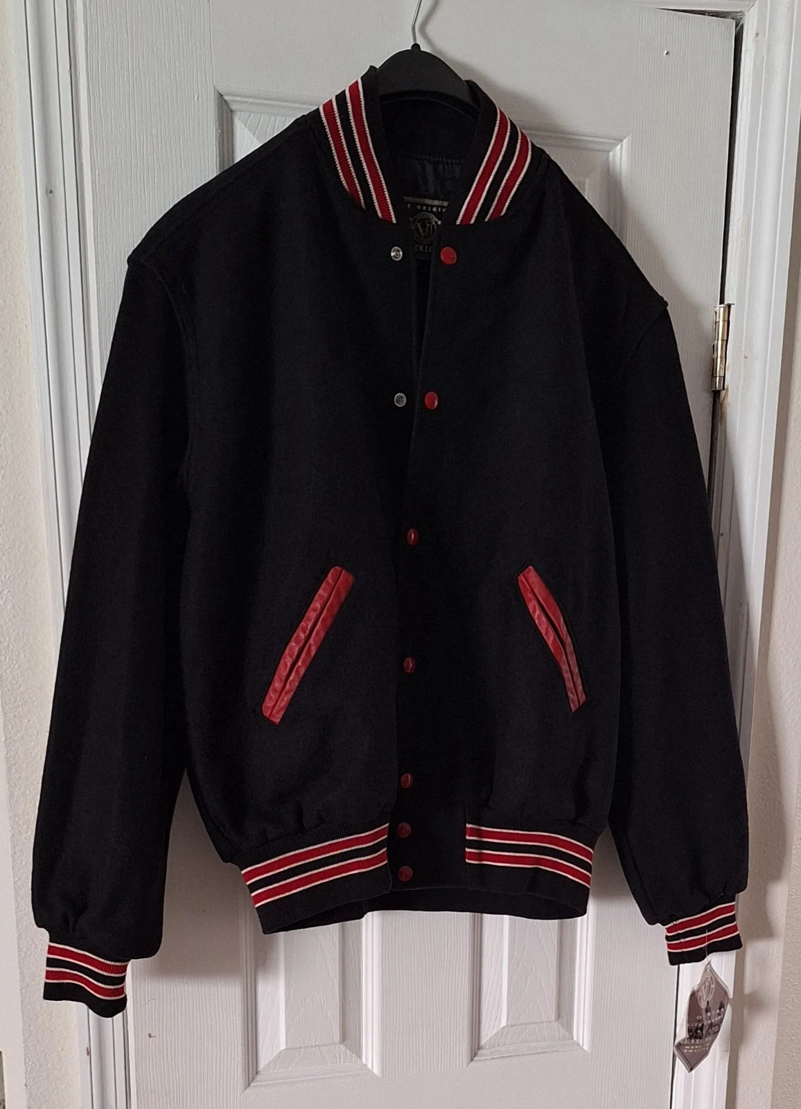 (B - 11) HOLLOWAY BLACK VARSITY JACKET WITH BLACK WOOL SLEEVES SIZE 2X-LARGE - product detail image 1