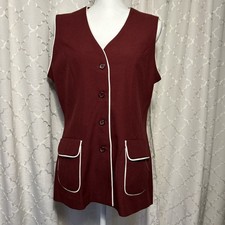 Vtg 70s Personal Polyester Burgandy Vest Wm Sz 16 Pockets Button Up NWT