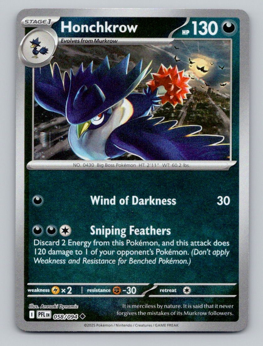 Reverse Holo Honchkrow 058/094 Uncommon Phantasmal Flames Pokemon