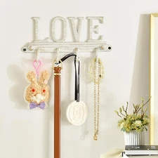 Sungmor Cast Iron Love Wall Hook Rack, Home Decorative White Entryway Key Holder