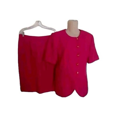 Womens Atrium Size 12 Dark Pink 2pc Skirt Suit Short Sleeve Immaculate 