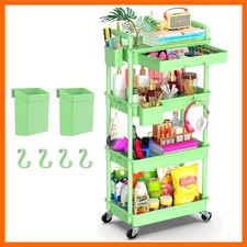 4 Tier Rolling Utility Cart Organizer with Removable Drawer, Green