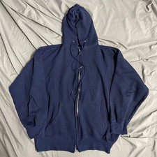 Vintage 70s 80s Blank Navy Zip Up Hoodie Sweatshirt Size Large Made In USA