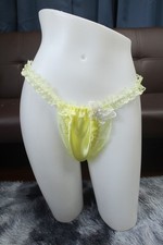  A139 2XL/ElasticW.24-44" Very Cute Yellow Satin Thong Bikini Panties Underwear