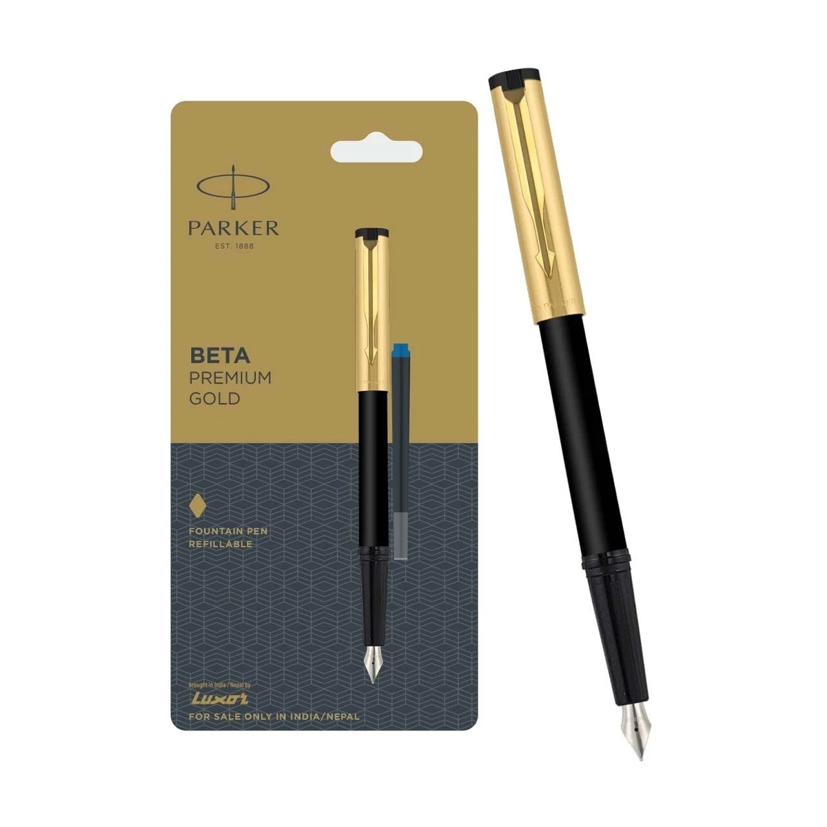 Pluma Estilográfica Parker Aster - Color Azul Mate, Punta Media, Ribete Dorado, Diseño Elegante
