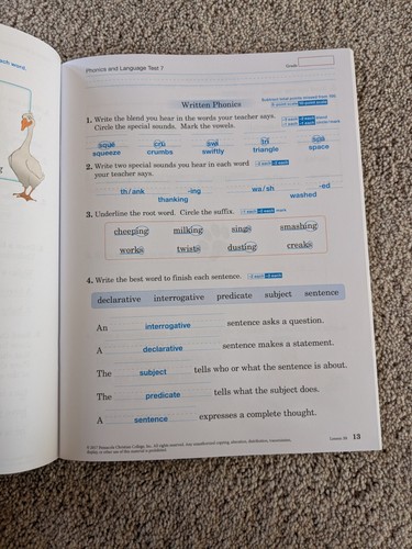 Abeka Phonics And Language 2 Test Key - Picture 2 of 3