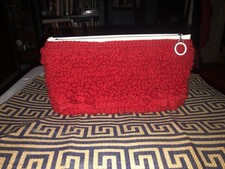 Handmade Red Crochet Vintage Handbag/Clutch With White Zippered Insert