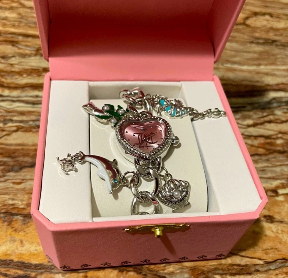 Juicy Couture Silver Charm Bracelet Watch Dolphin Seashell Seahorse Charms - image 4 of 4