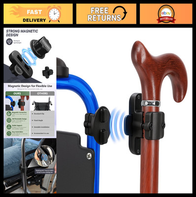 Magnetic Cane Holder for Rollator, Walker, Scooter, Wheelchair - Easy Clip-On Ac